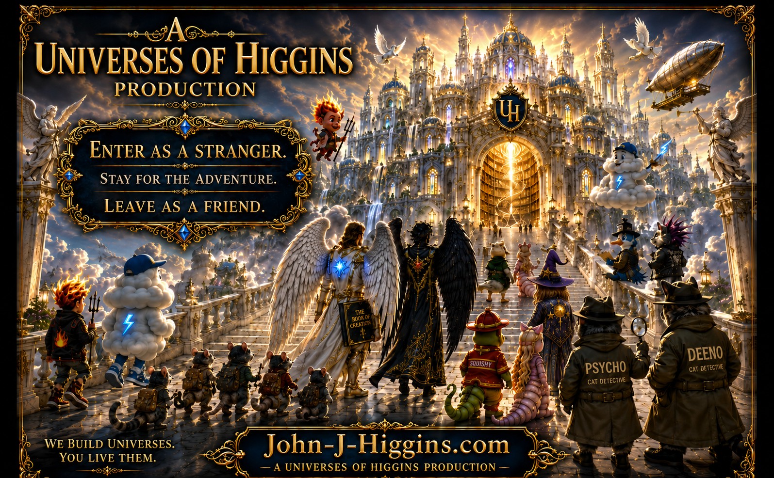 Universes of Higgins. Enter as a stranger. Stay for the adventure. Leave as a friend.